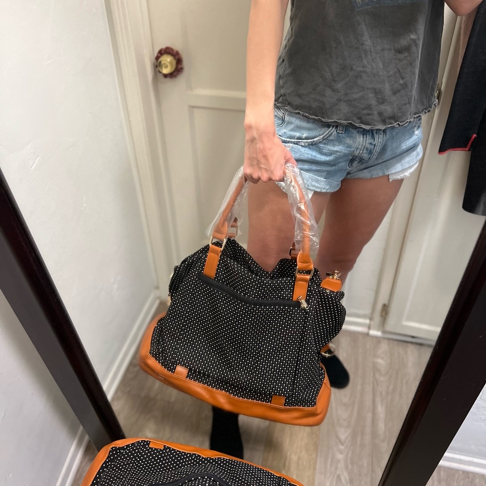 NWOT black polkadot tote